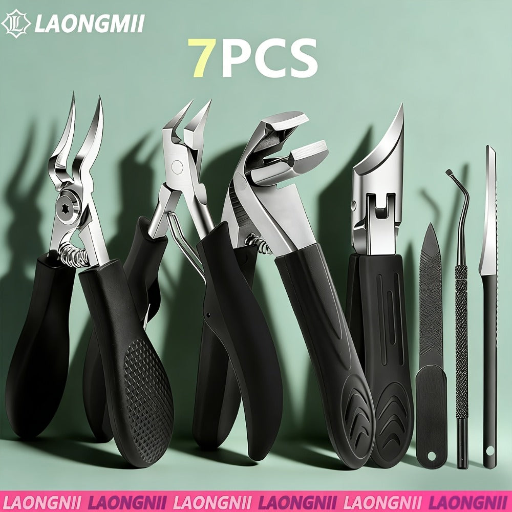 Toenail Clippers Set 7pcs Heavy Duty Wide Jaw – Professional Stainless Steel Pedicure Kit for Thick & Ingrown Toenails — imag