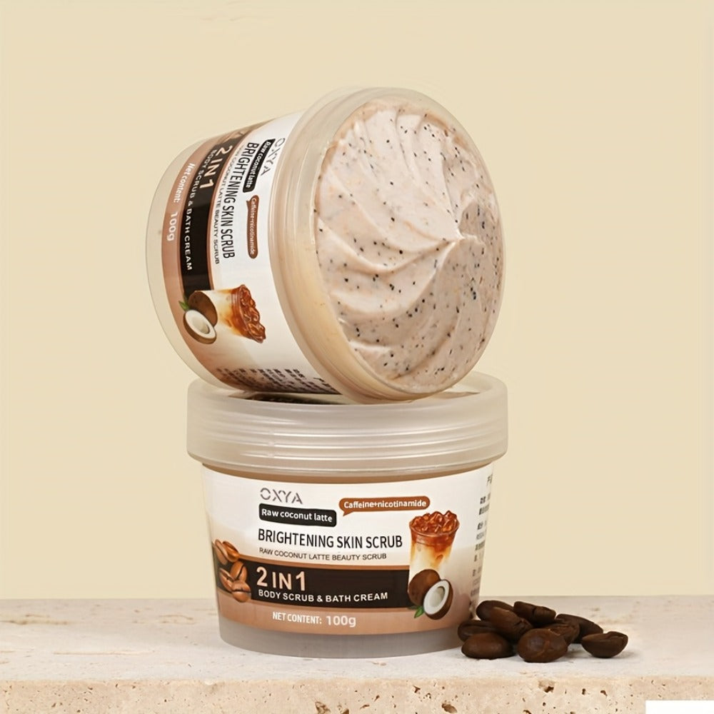 Exfoliating Body Scrub with Coconut Oil & Shea Butter – Raw Coconut Latte Sugar Scrub for Women, Deep Moisturizing Face & Bod