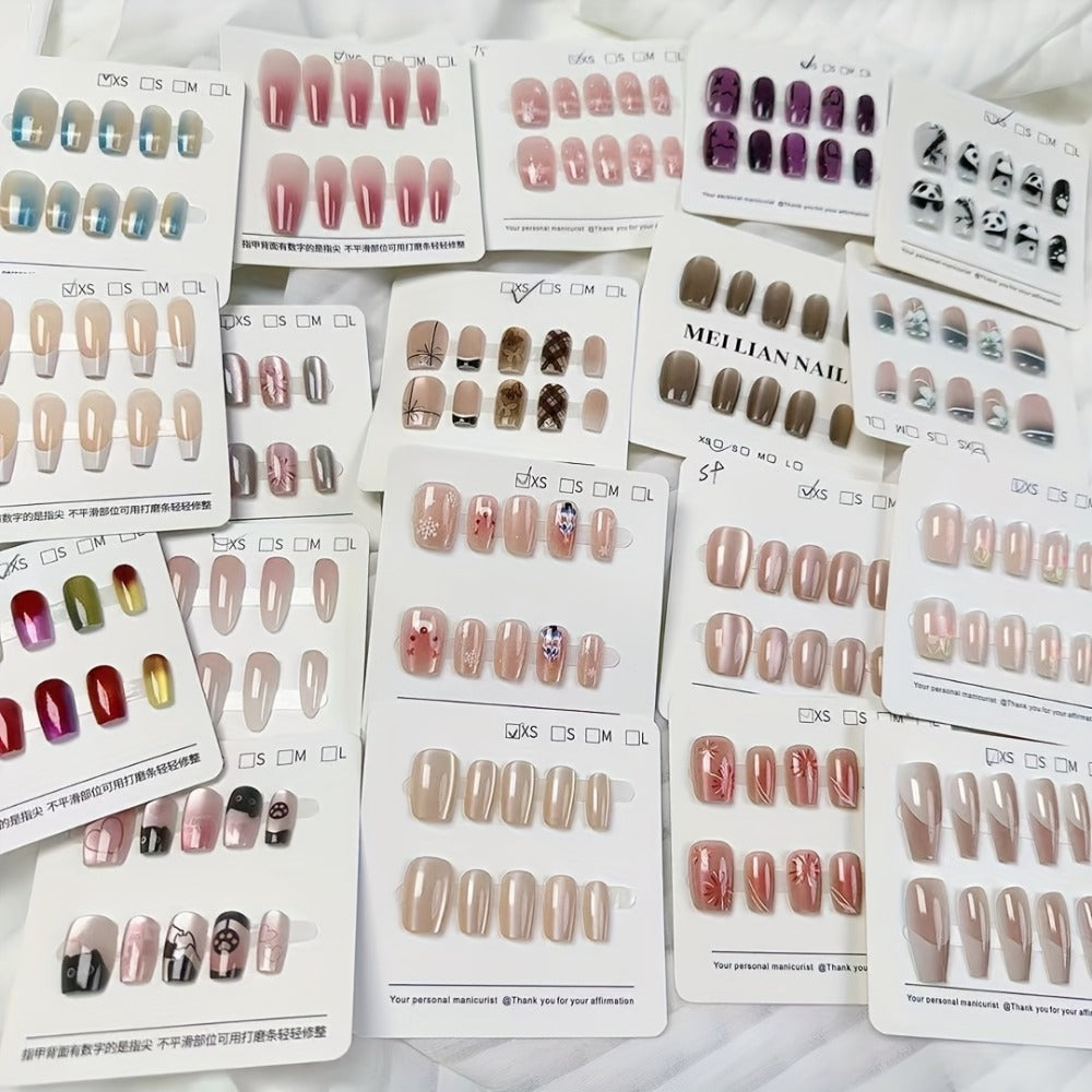 Press On Nails 96-Piece Long Full-Cover Set with Random Assorted Glossy Designs and Multi-Pack Options — image 7