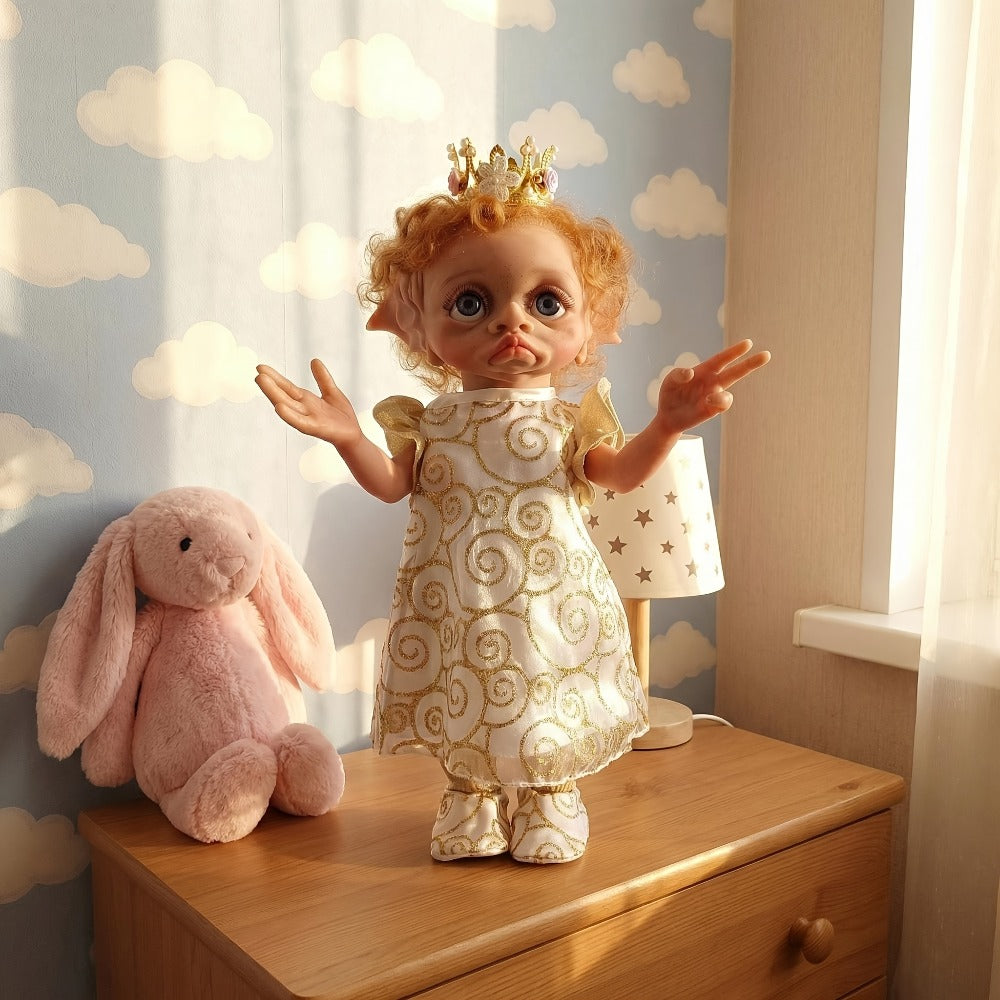 Fairy Elf Reborn Doll 15 Inch Vinyl Full Body Hand-Painted Collectible Art Doll with Wavy Hair & Crown — image 14