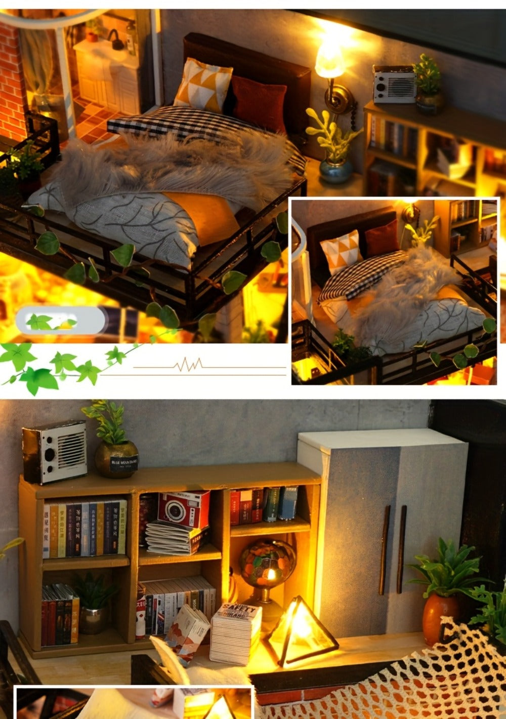 DIY Dollhouse Kit 2 Story with Dust Cover, Handmade Miniature House Model with Furniture Parts, No Glue No Batteries — image 