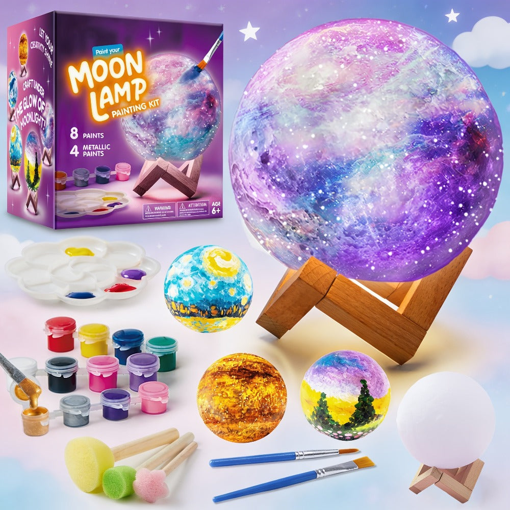 Paint-Your-Own Moon Lamp Craft Kit with 12 Colors, Four Metallic Paints, Two Brushes and Wooden Stand — image 1