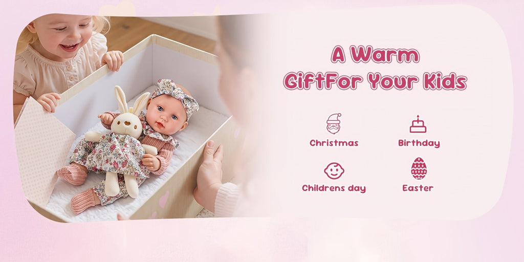 Floral Dress Baby Doll 12 Inch with Rabbit Plush Toy Gift Set, Realistic Vinyl Doll with Floral Outfit — image 19