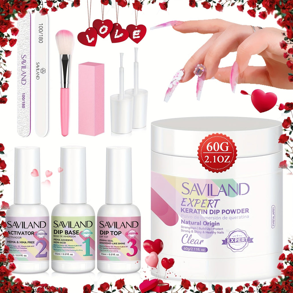Dip Powder Nail Kit with SAVILAND Label, 60g Clear Powder, Three 15ml Liquids, Files, Buffer and Brush — image 22