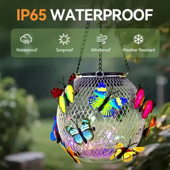 Solar Outdoor Lights 2-Pack Metal Butterfly Hanging Lanterns in Warm White or Multicolor for Porch Decor — image 7