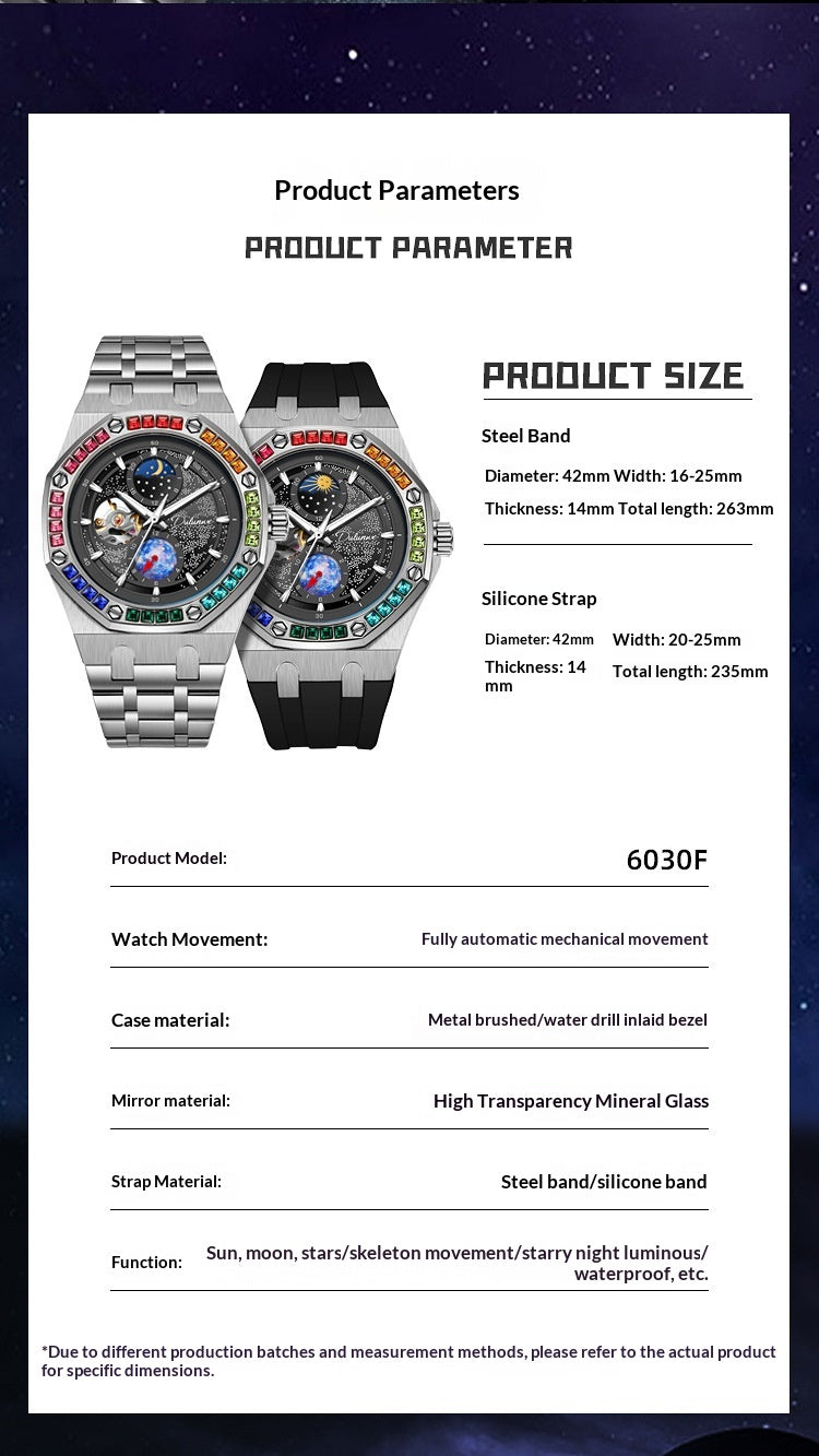 Waterproof Luminous Mechanical Watch For Men Starry Sky Series