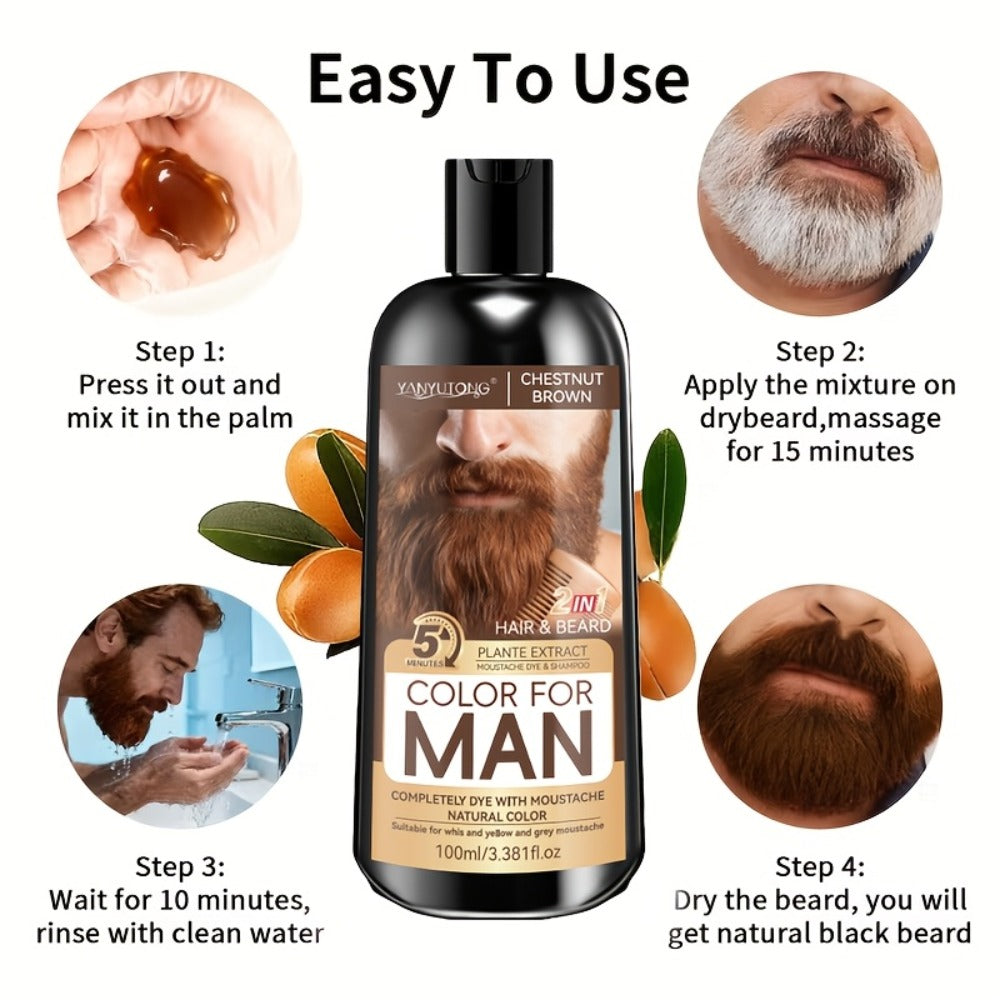 Hair Dye Shampoo, YANYUTONG Men's Beard and Hair Bottle in Black, Brown or Chestnut Brown Options — image 7
