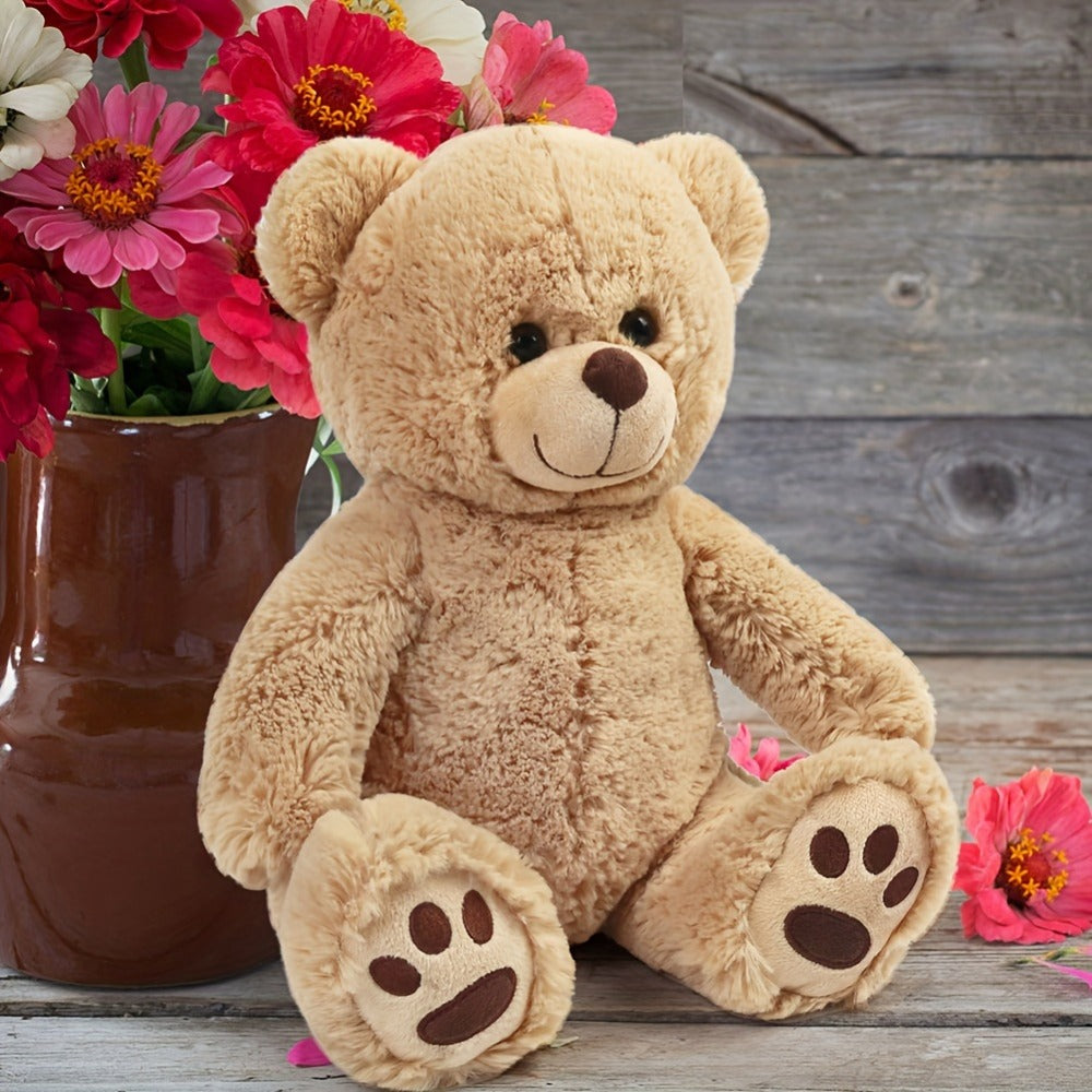Plush Toy Soft Brown Teddy Bear in 10-Inch or 12-Inch Sizes with Classic Paw-Pad Details for Character Display, Room Decor an