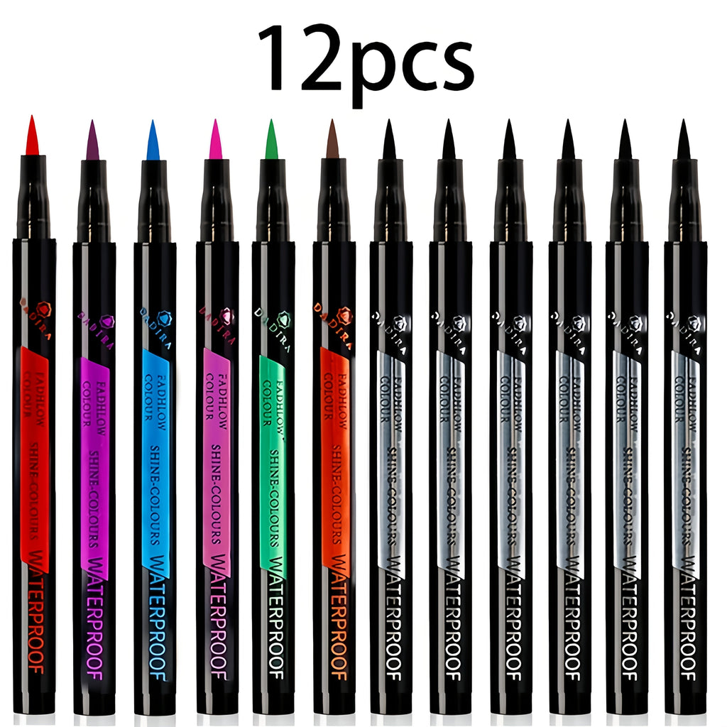 Fine-Tip Liquid Eyeliner Pen Set with Twelve Black and Bright Color Pens for Graphic Eye Looks — image 11