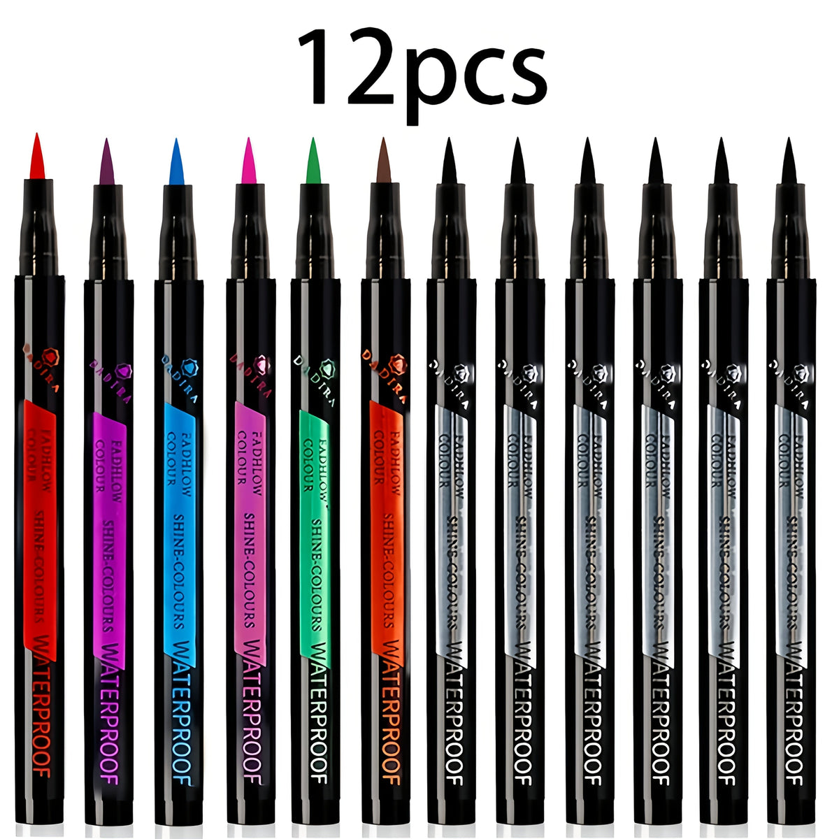 Fine-Tip Liquid Eyeliner Pen Set with Twelve Black and Bright Color Pens for Graphic Eye Looks — image 11
