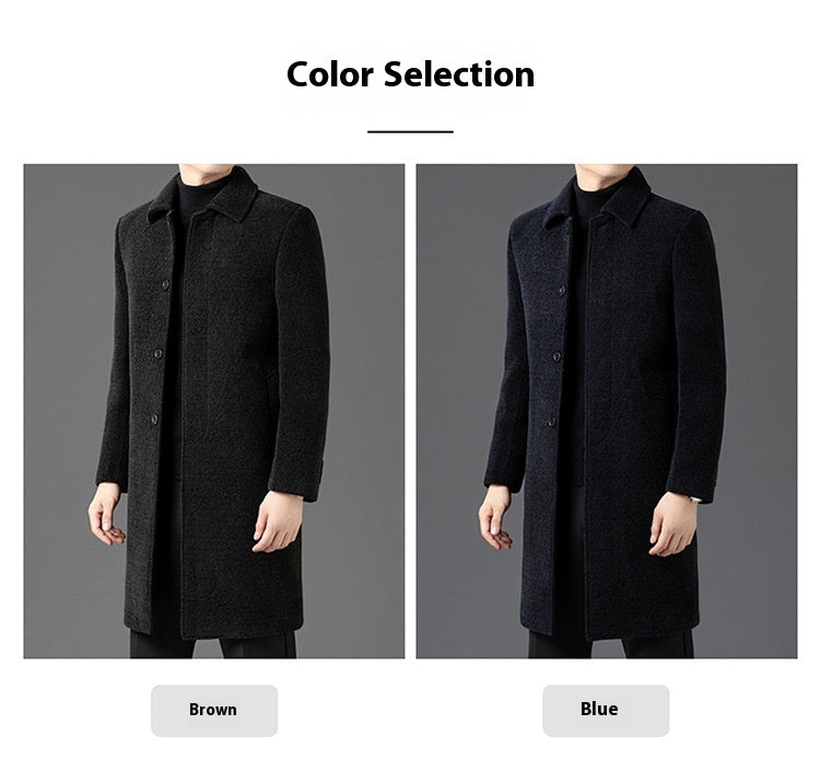 Temperament Lapel With Velvet Men's Woolen Coat