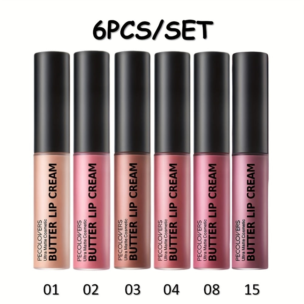 Lip Gloss Set by PECOLORS with 6 Nude Butter Lip Cream Shades, Tube Applicators and Display Box — image 3