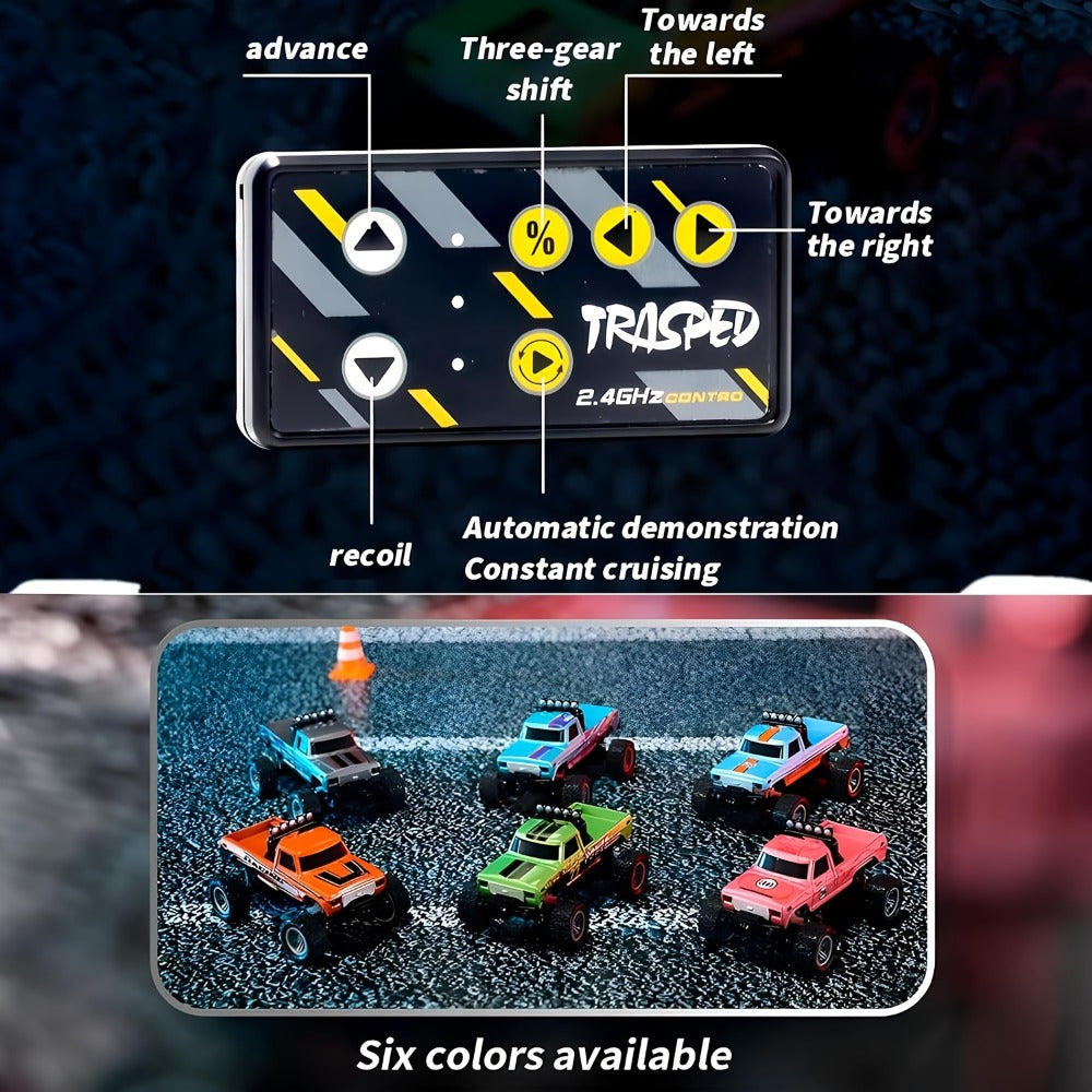 Mini RC Monster Truck 1:64 Scale Alloy Remote Control Car with LED Lights 2.4GHz Speed Steering Adjustable Kids Boys Gift — i