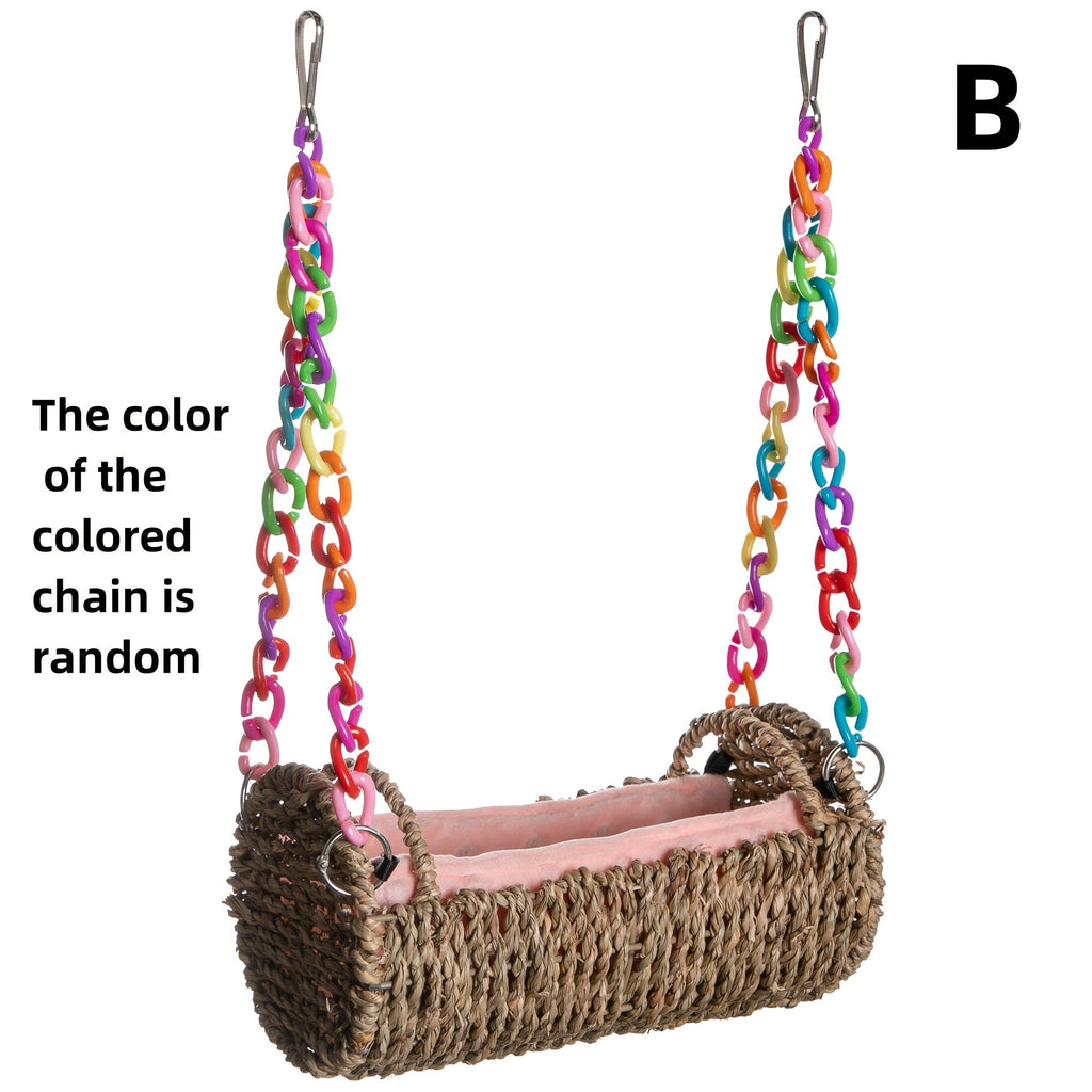 Rattan Hanging Bird Nest and Swing with Removable Mat and Choice of Natural Rope or Colorful Chain — image 7