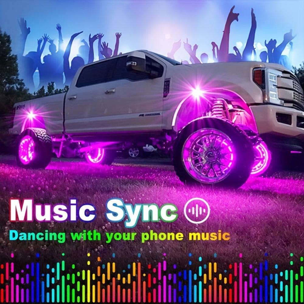 RGB LED Rock Lights Kit for Trucks & Off-Road – App & Remote Control, Music Mode, Underglow Neon Lights for SUV, ATV, UTV — i