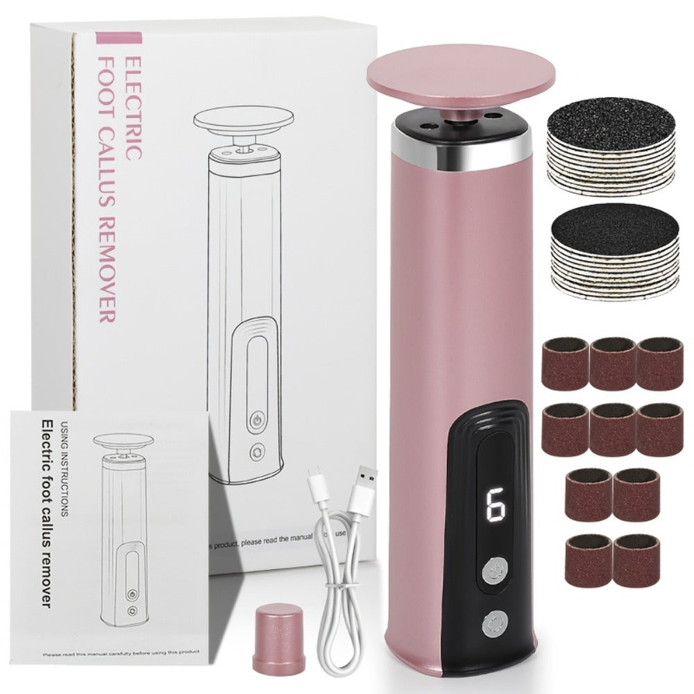 Rechargeable Electric Foot File and Callus Remover with Two Heads and Ten Sandpaper Pads in Pink — image 9