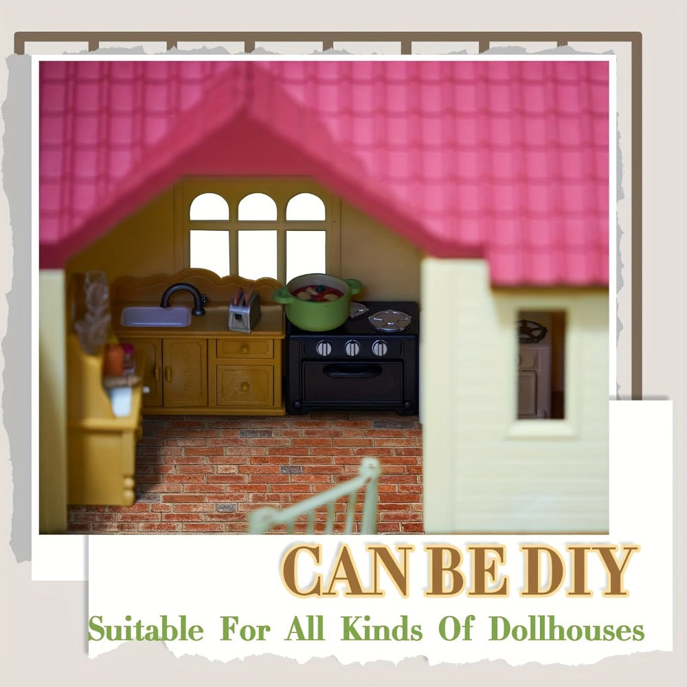 Dollhouse Wallpaper Flooring Peel Stick 12 Sheets Red Clinker Brick Miniature Self-Adhesive Paper for 1:12 Scale Dollhouse DI
