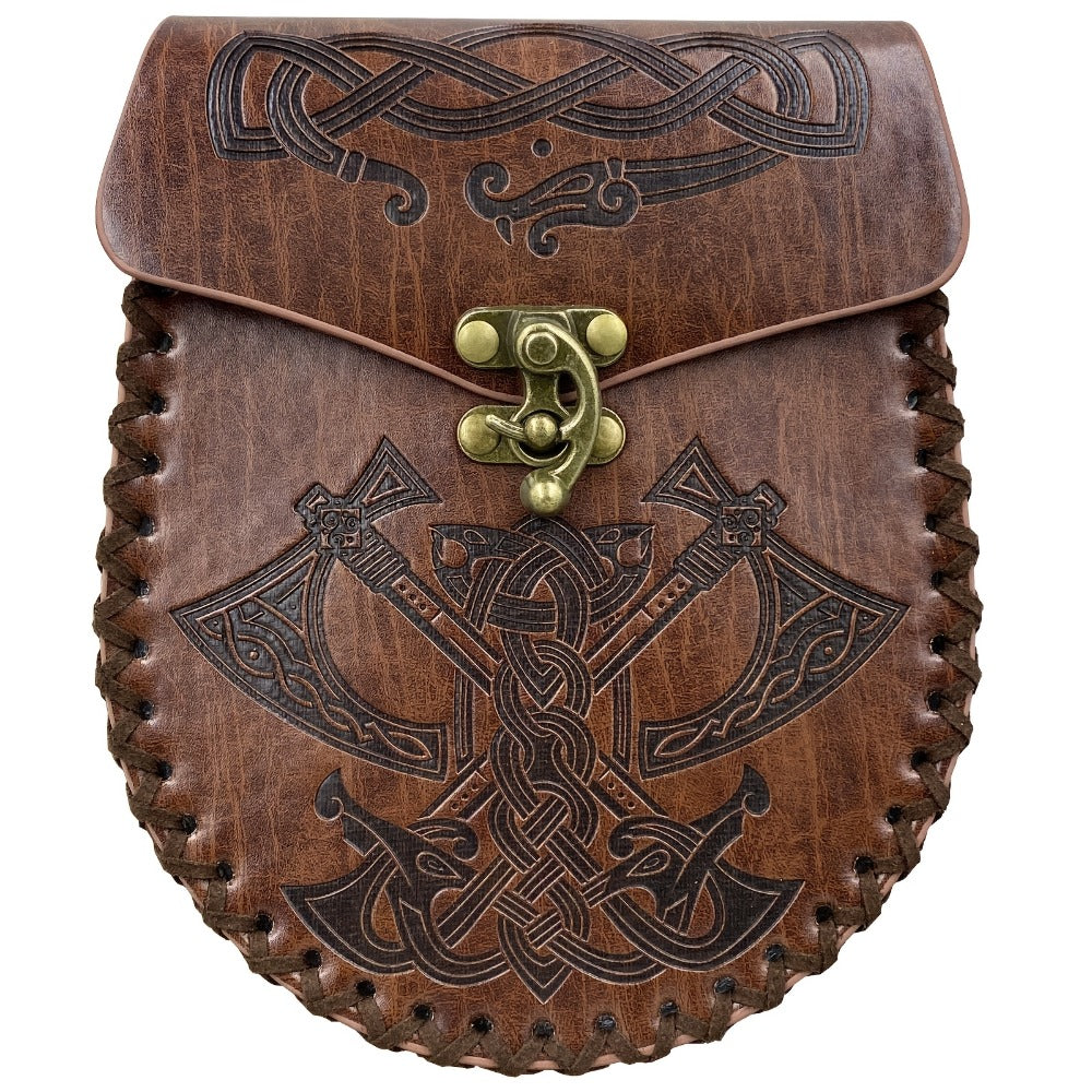 Costume Accessories Faux Leather Medieval Belt Pouch with Five Embossed Design Options in Brown or Black — image 9