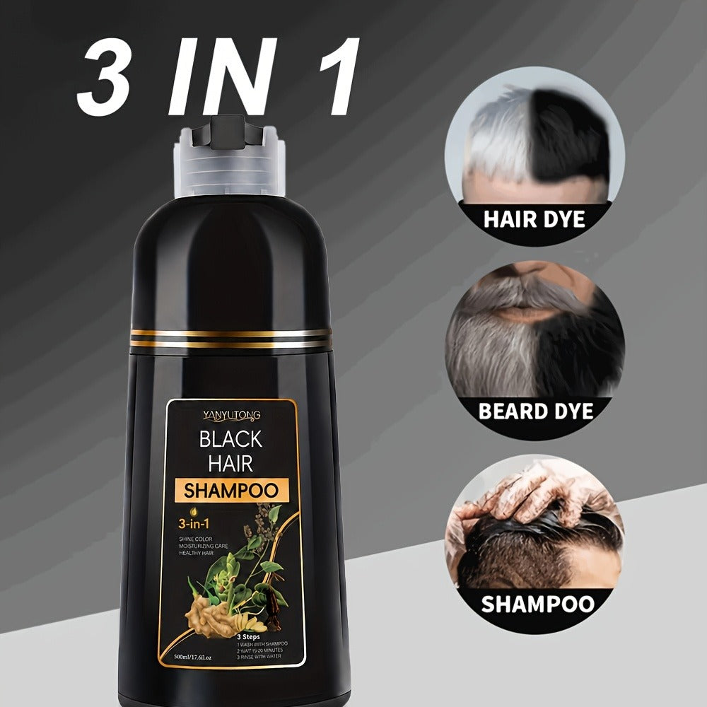 Hair Dye Shampoo, YANYUTONG 500ml Black 3-in-1 Bottle for At-Home Hair Color Application and Rinse Routine — image 2