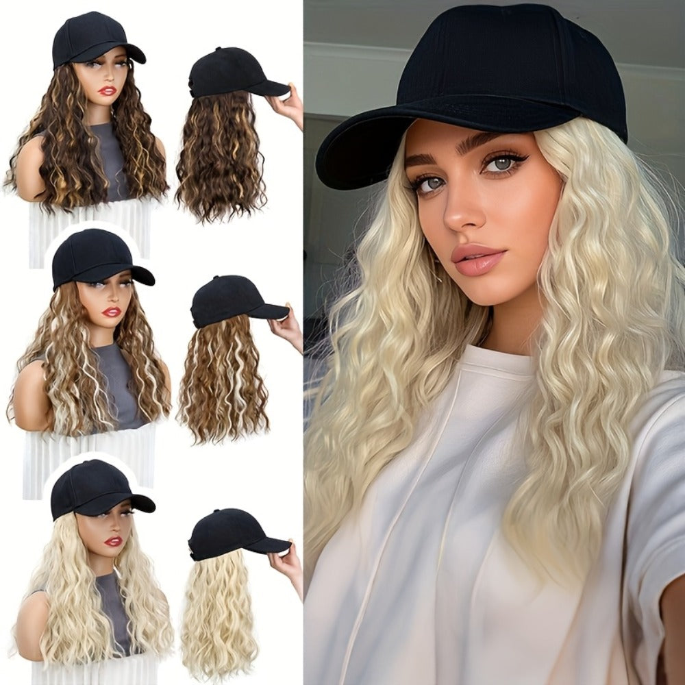 Synthetic Wig 18-Inch Curly-Wavy Baseball Cap Style in Three Highlighted Color Codes for Daily Wear — image 3