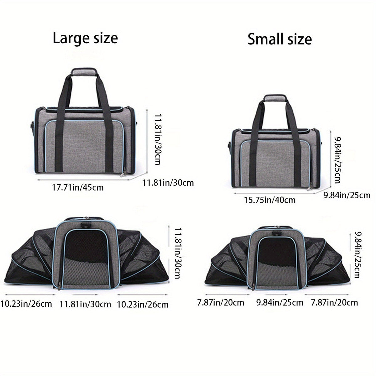 Expandable Pet Carrier Tote with Two Zip-Open Mesh Side Sections and Small or Large Size Options — image 2