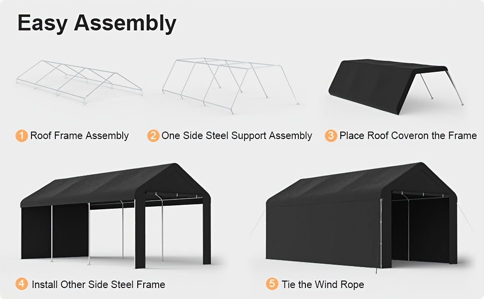 Carport Canopy 10x20 Portable Garage UV Protection for Garden, Patio and Yard Use, with the Listed Configuration — image 14