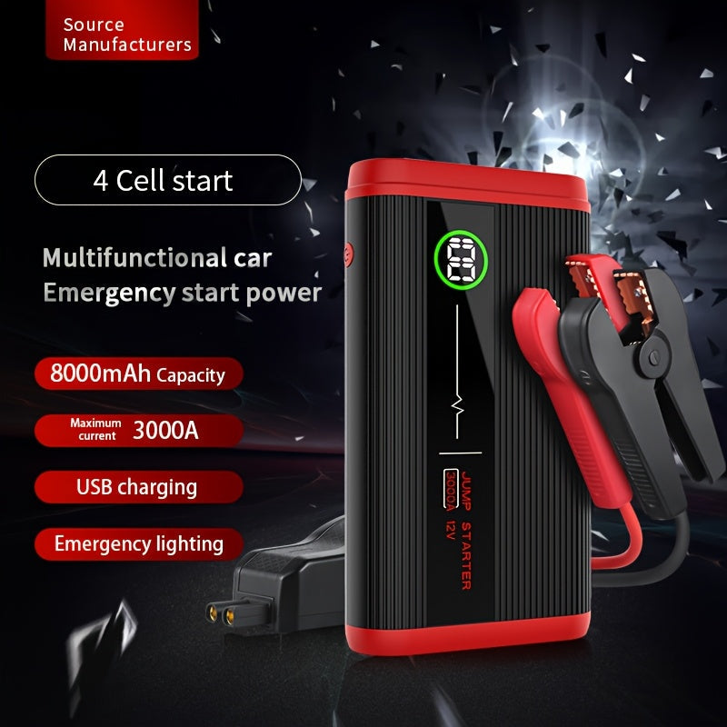 Lithium Jump Starter 3000A 8000mAh 12V Battery Pack USB-C Recharge Round LED Display for 6.0L Diesel for Garden, Patio and Ya