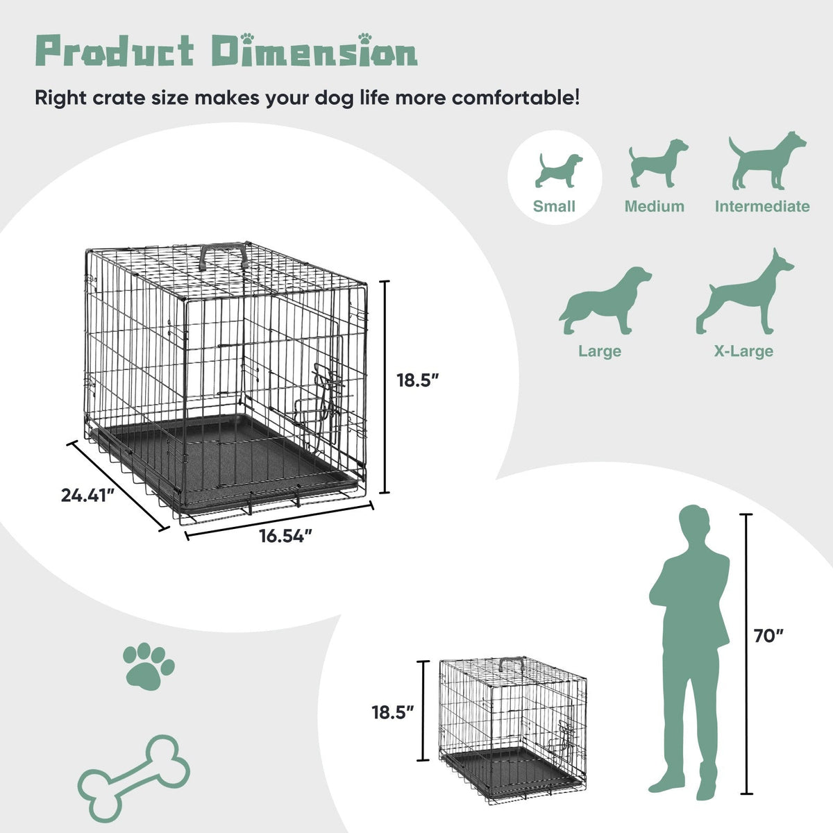 Folding Wire Dog Crate in 24, 30 or 36 Inches with Divider, Removable Tray and Door Options — image 2
