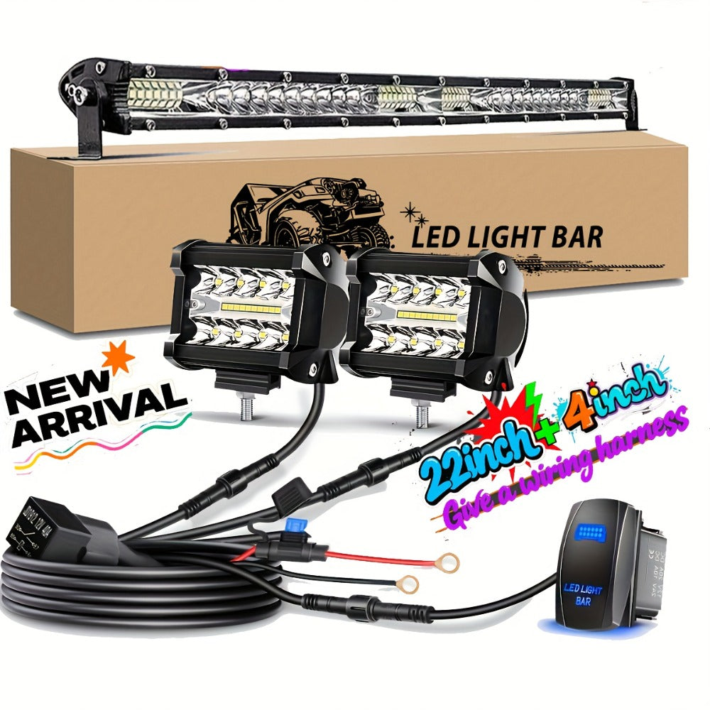 LED Off-Road Light Bar Kit 4"-21" Strip & Work Lights Combo for Jeep Truck Car – Wiring Harness Included — image 3