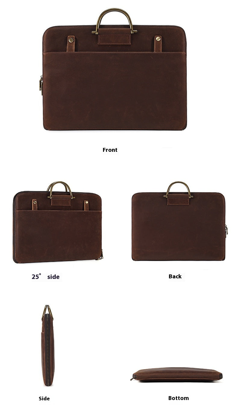 Crazy Horse Leather Men's Business Handbag Genuine Leather Computer Bag