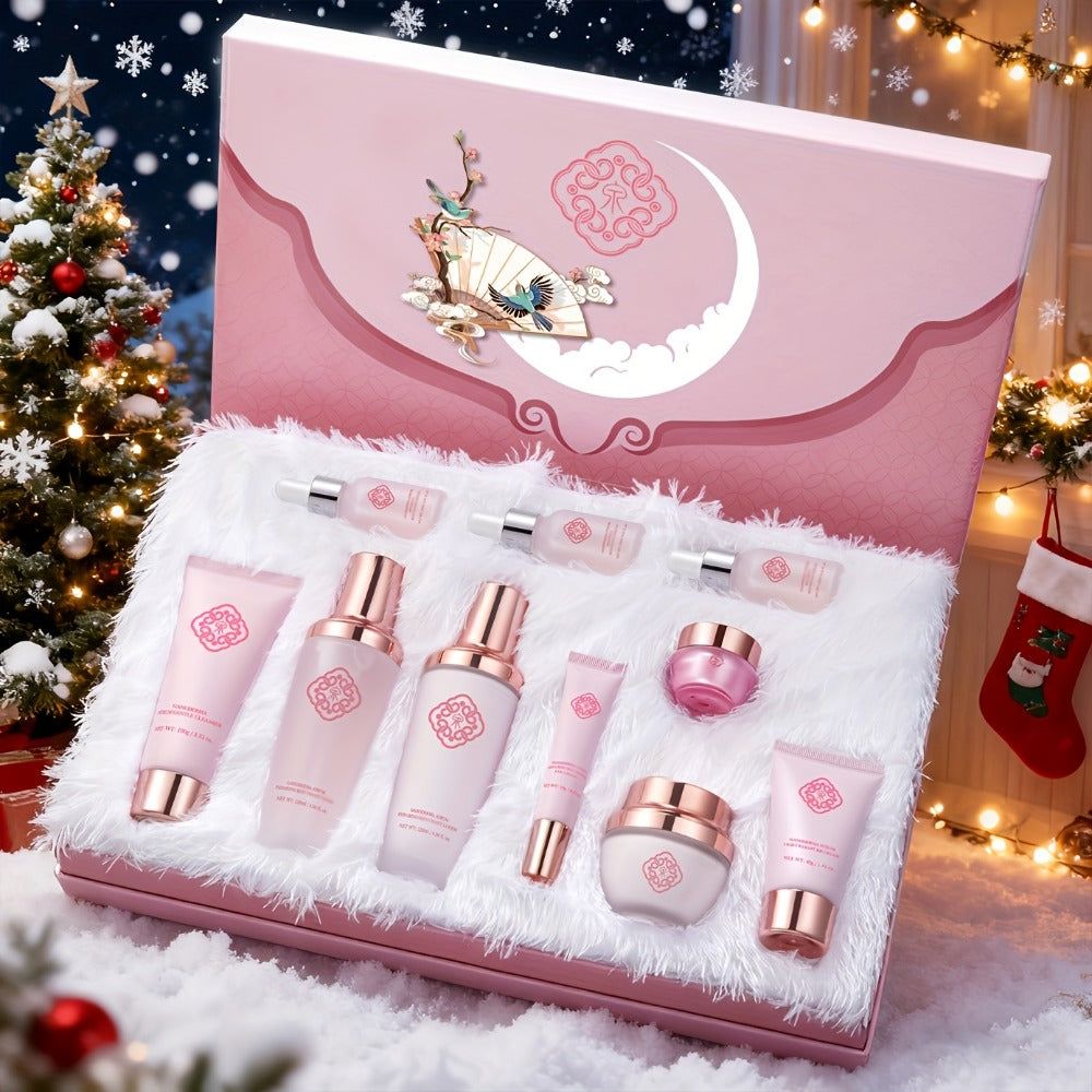 10-Piece Botanical Skincare Gift Set with Coordinated Bottles, Jars and Tubes in a Pink Presentation Box — image 1