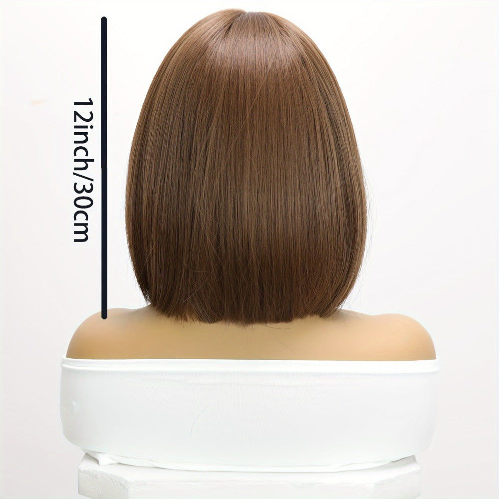 Synthetic Wig 12-Inch Straight Bob with Bangs and Rose Net Cap in Four Color Finishes for Daily Style — image 6