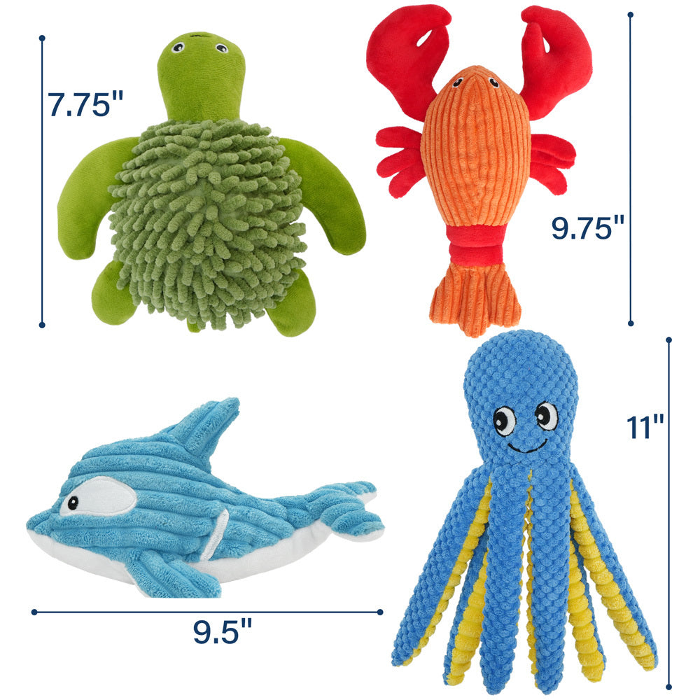 Four-Piece Plush Dog Toy Set with Dolphin, Turtle, Lobster and Octopus Shapes for Supervised Play — image 4