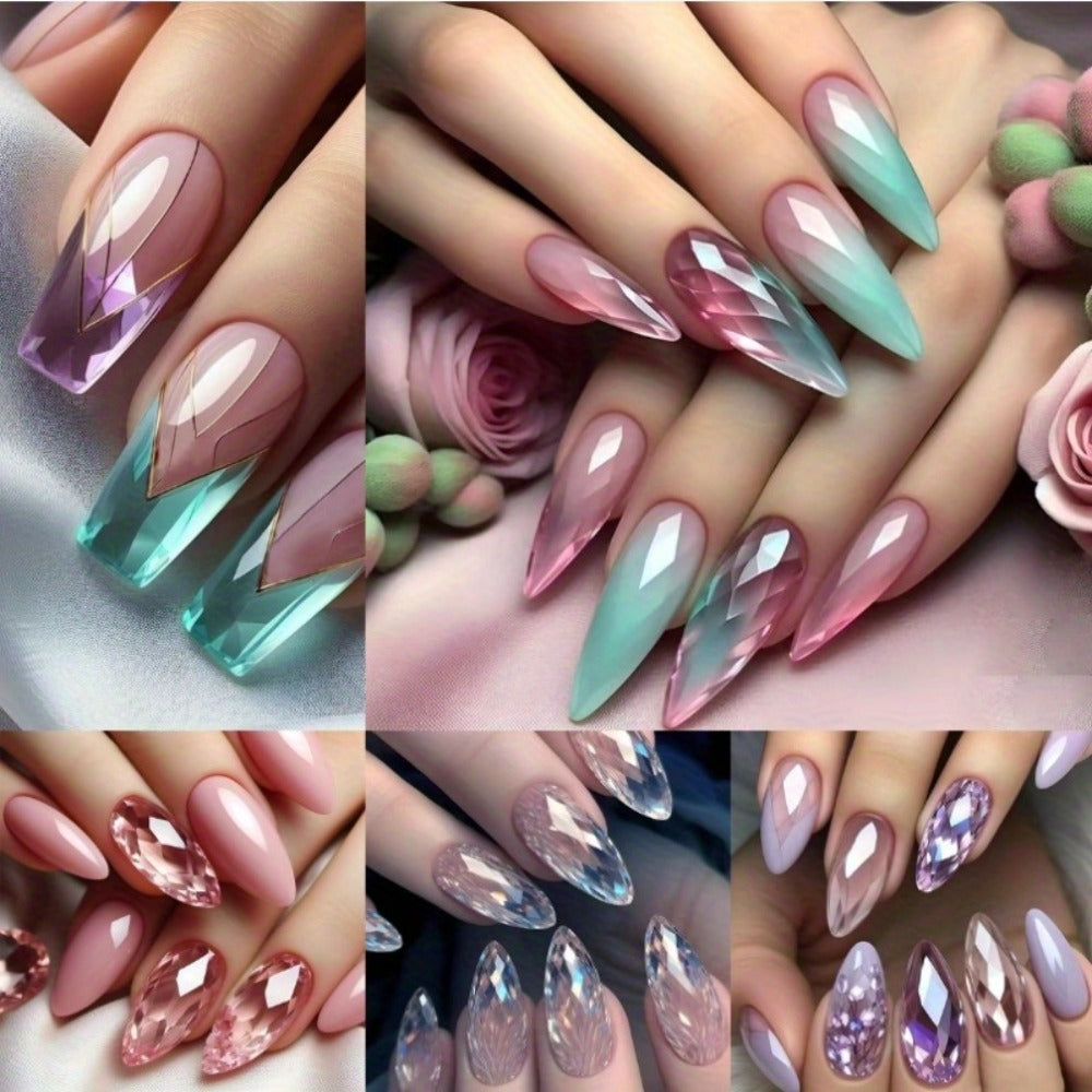 Glue On Nails, 120-Piece Medium Almond Set with Gradient Holographic Finish, Jelly Glue and Nail File — image 7