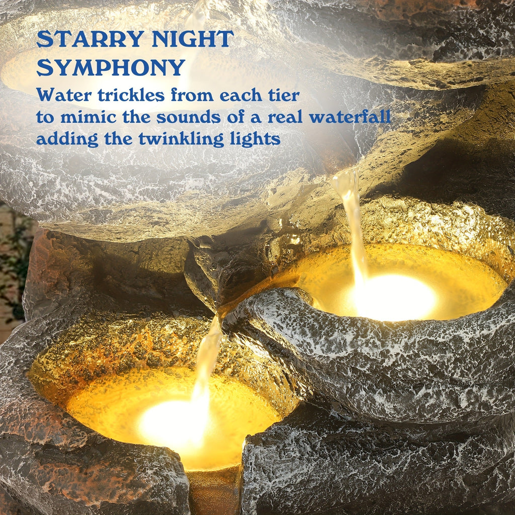 Outdoor Water Fountain 6-Tier Cascading Garden Fountain with LED Lights, Pump & Rocky Peak Decor — image 5