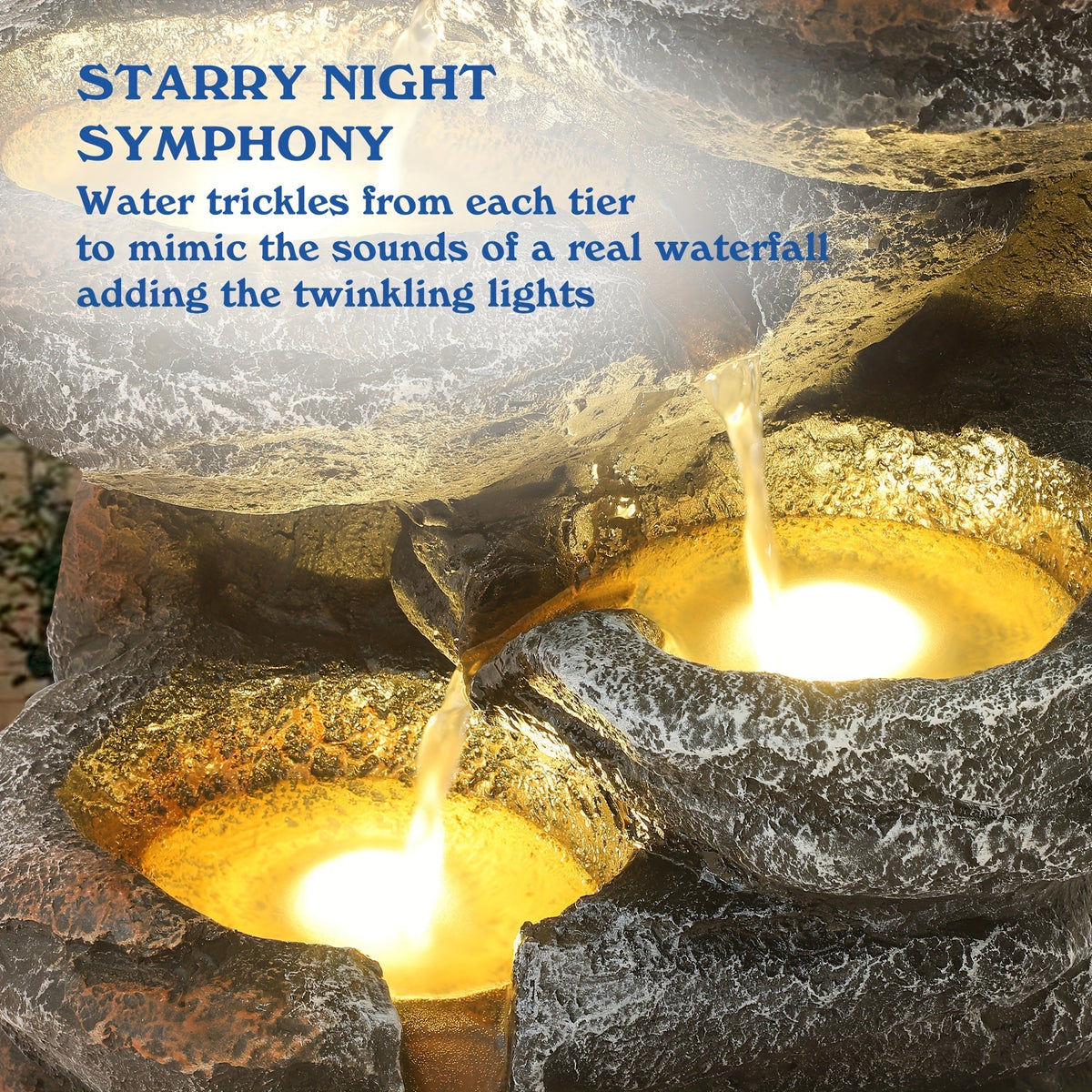 Outdoor Water Fountain 6-Tier Cascading Garden Fountain with LED Lights, Pump & Rocky Peak Decor — image 5