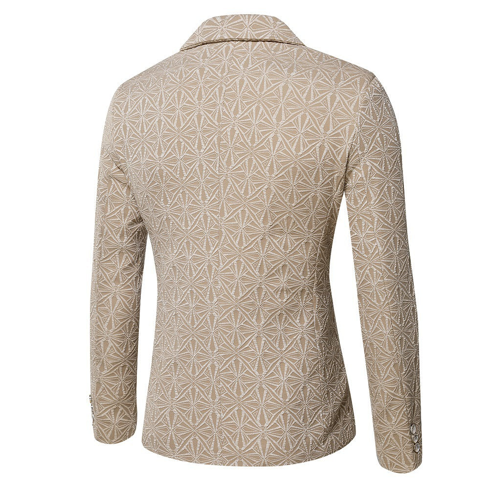 Mens Korean-style Slim-fit Single Jacquard Jacket For Young