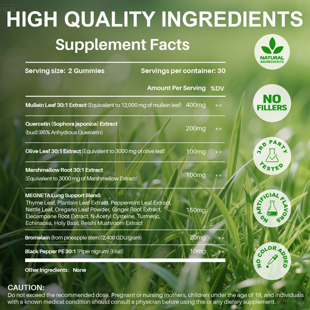 Mullein Leaf Lung Health Supplement with Quercetin, Bromelain, Vitamin C & D3, Zinc & Selenium — image 10