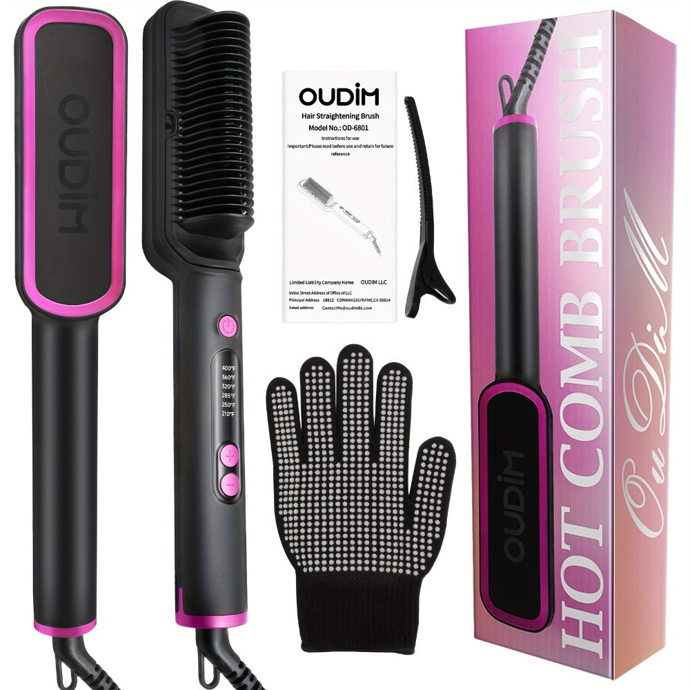 6-Setting Ionic Hair Straightener Brush with Fast Heat-Up & Anti-Scald Protection, for Home, Travel and Salon Hair Styling — 