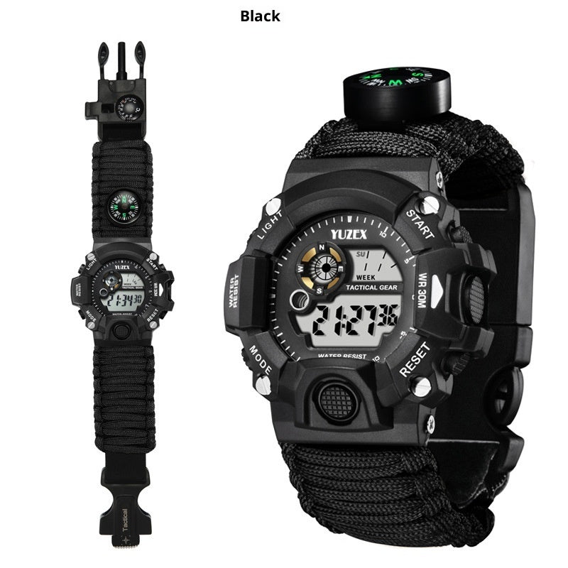 Multifunctional Parachute Cord Waterproof Watch Outdoor Survival Bracelet Sports Strap Firestone Survival Whistle Compass