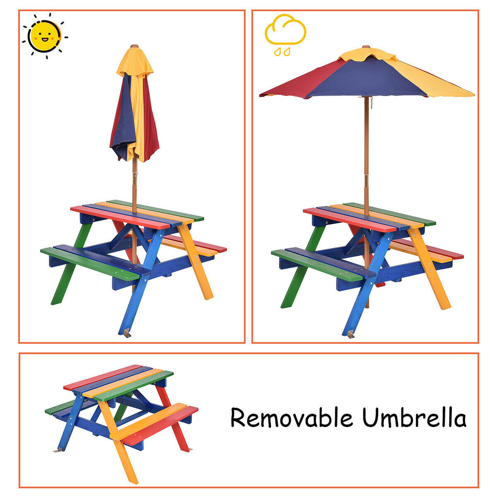 Kids Picnic Table Set with Umbrella Wood Table Bench Set for Toddlers Seats with the Listed Color, Size or Set Options for Ev