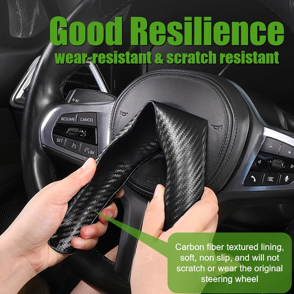 Carbon Fiber Steering Wheel Cover 3pcs – Anti-Skid Segmented Snap-On Protector, High-Grip ABS Resin, Universal Fit, Wood Grai
