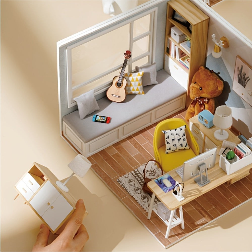 DIY Miniature House Kit Sunshine Study – Handmade Wooden Building Model Mini Collection Scene Home Decoration Shelf Display —
