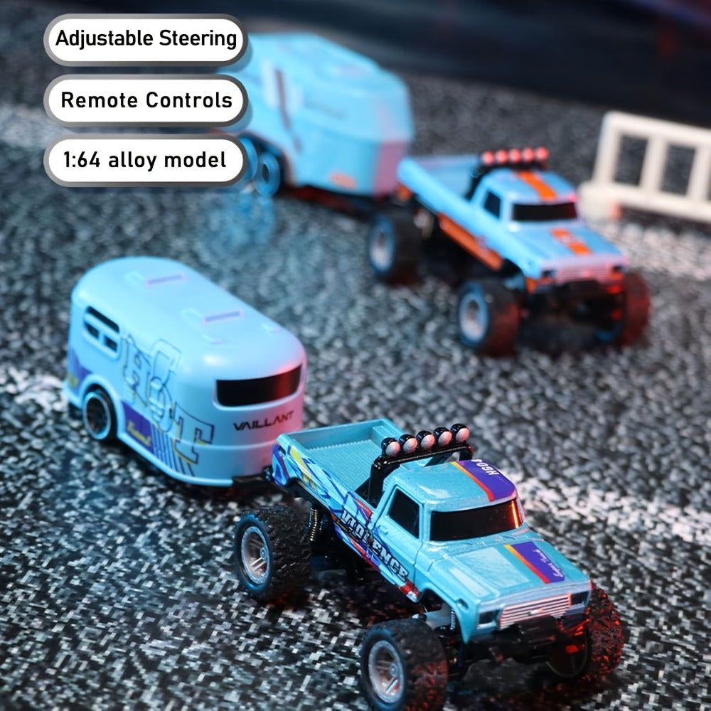 Mini RC Truck Toy 1:64 Scale 2.4GHz Off-Road Alloy Crawler with Detachable Trailer Body Lights & LED Headlights — image 3