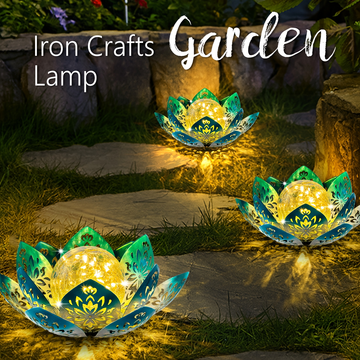 Solar Garden Light Lotus Flower with Cracked Glass Globe, IPX4 Rating and Three Color Options — image 17