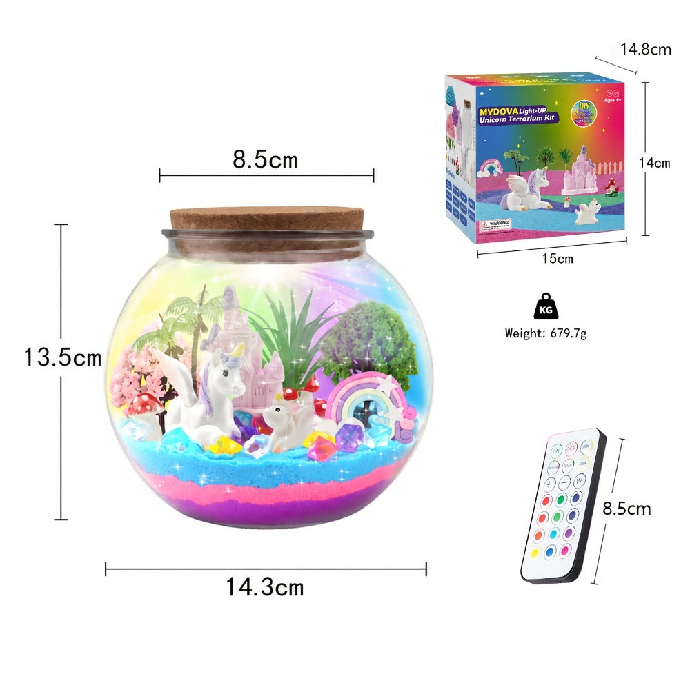 Unicorn Terrarium Craft Kit with Decorative Globe, Multicolor LED Light, Remote and Layered Sand Accessories — image 11