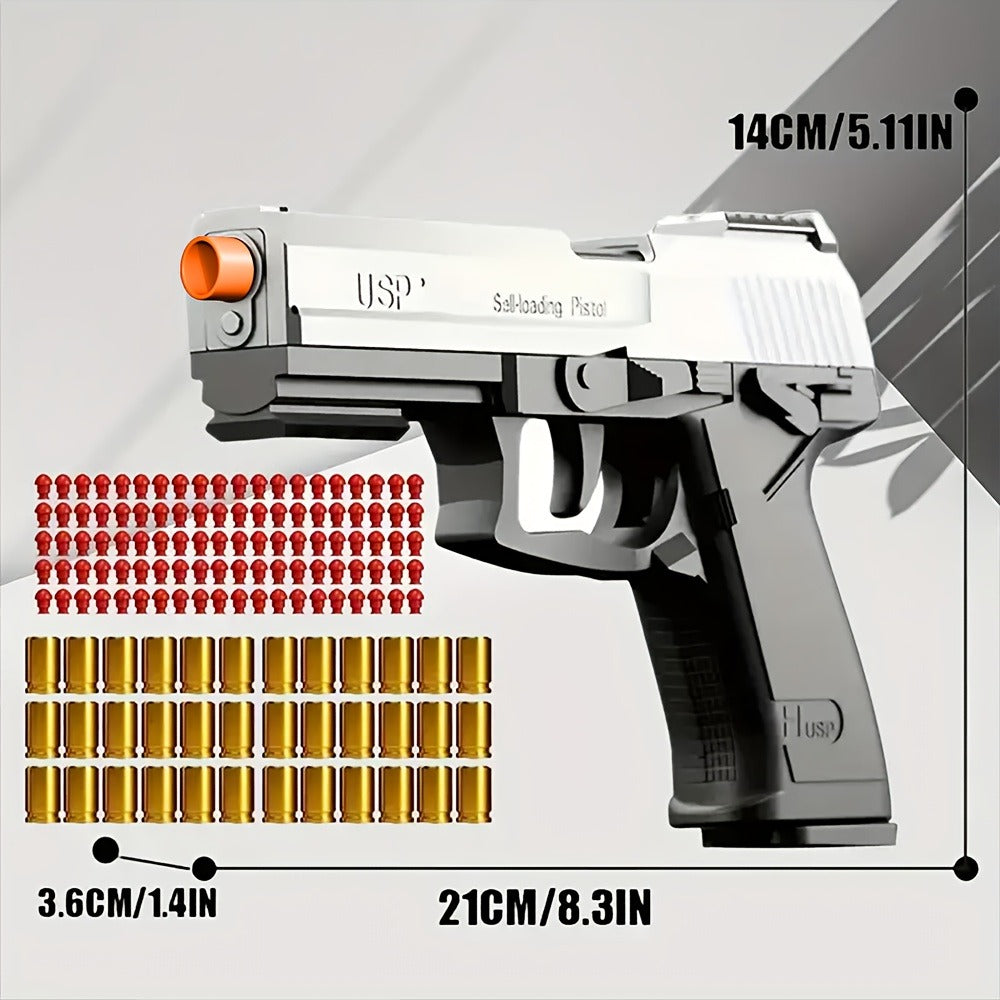USP Clip Toy Gun Pistol with Continuous Shooting, 100 Bullets & 2 Magazines Rapid Fire Foam Blaster for Kids Boys Girls Ages 