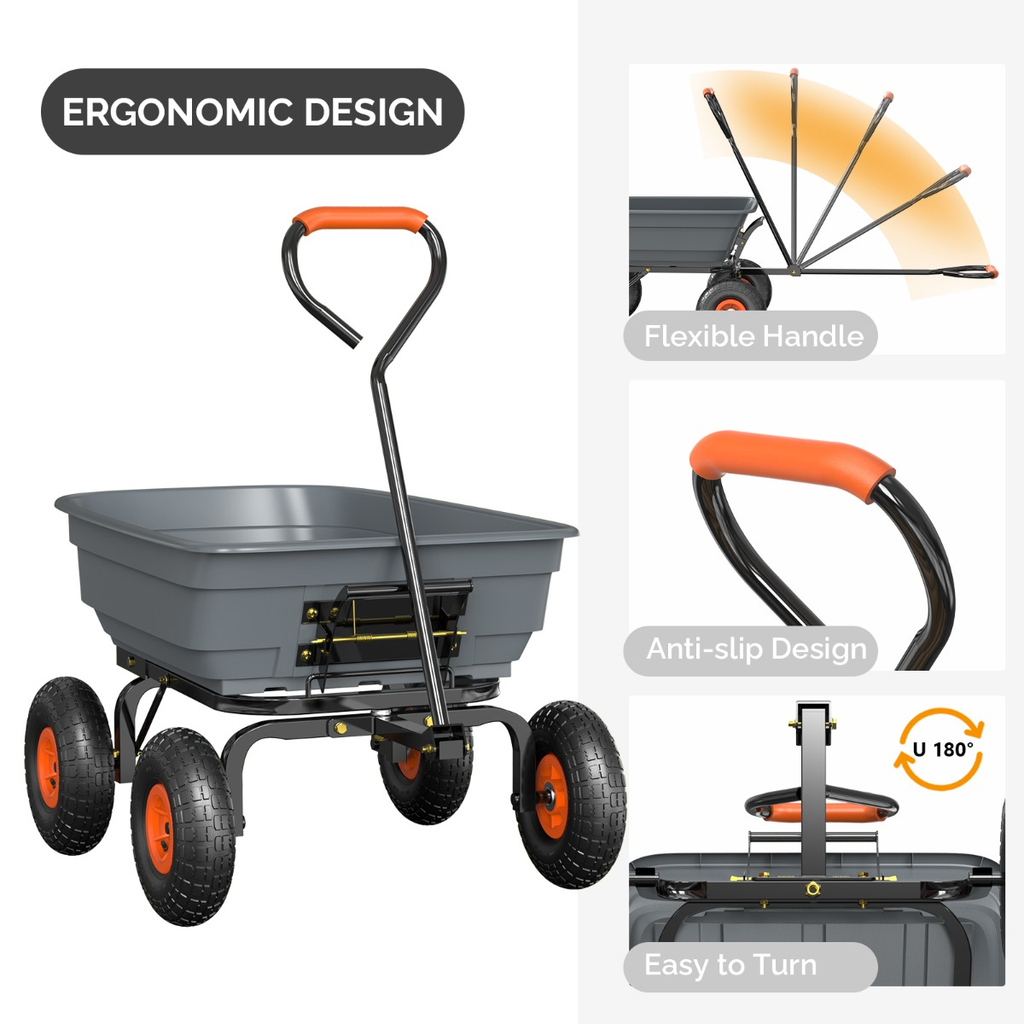 Garden Cart Dump Wagon, 4-Wheel Poly Cargo Cart with 2-in-1 Handle for Garden, Farm, Lawn and Yard Hauling — image 6