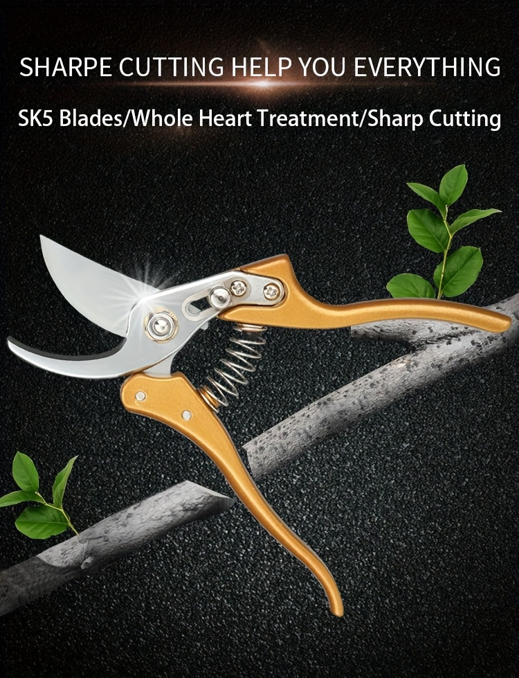 Bypass Pruning Shears with Curved Blade, Return Spring and Gold or Black Coated Handle Options — image 12