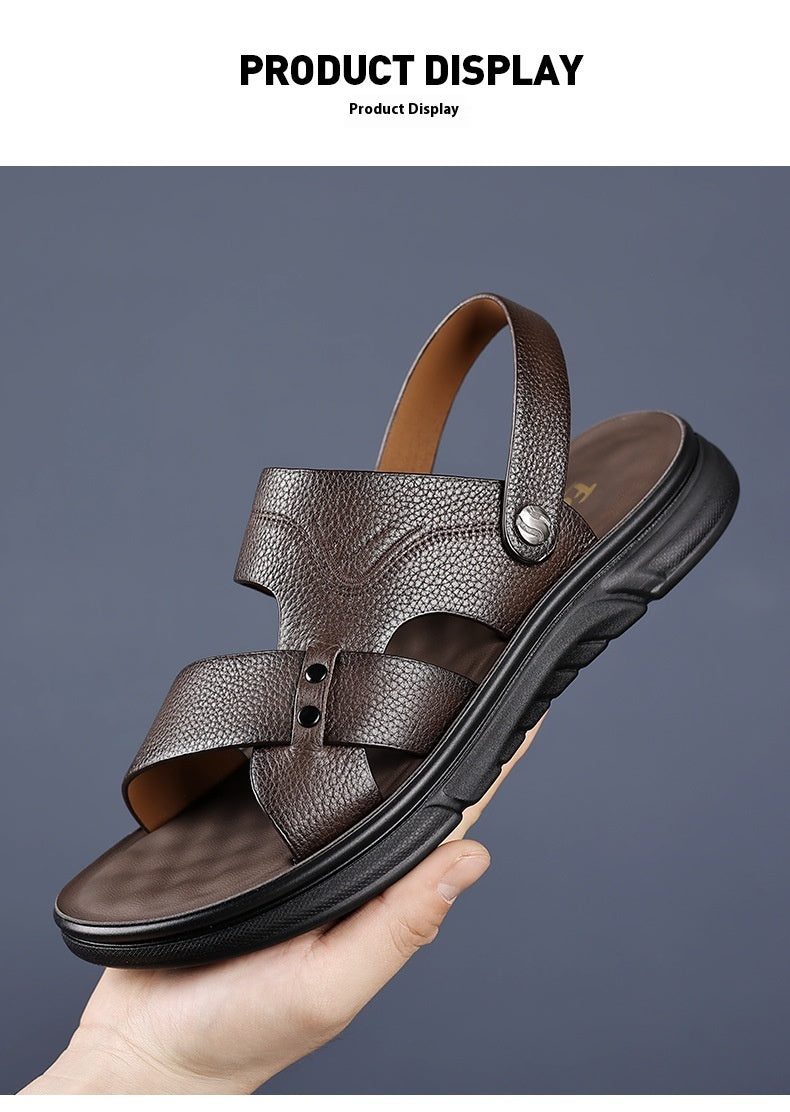 Men's Breathable Genuine Leather Beach Shoes Casual Soft Bottom Middle-aged And Elderly